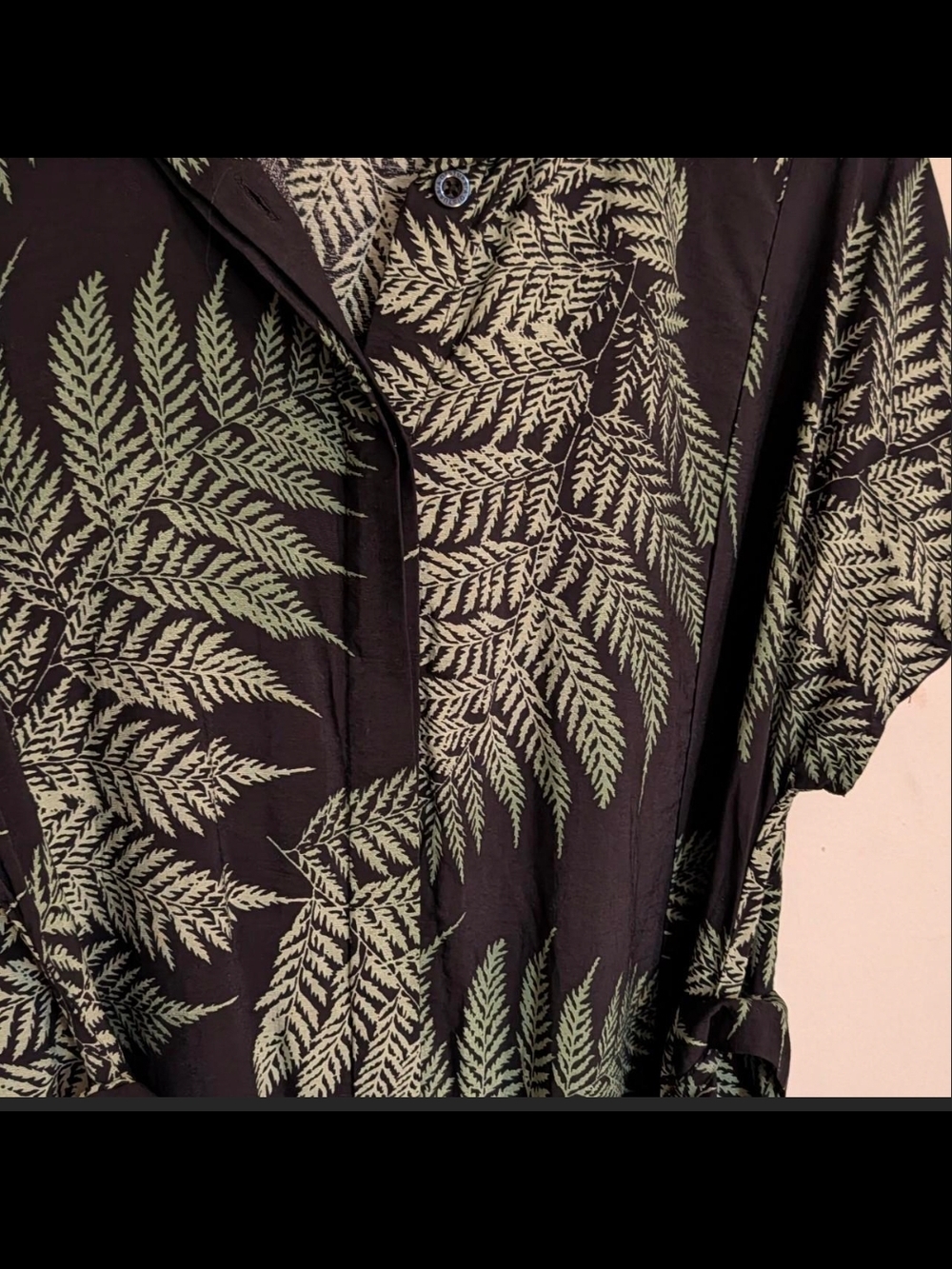 Black Fern Print Button-Front Midi Dress - Picture 3 of 3